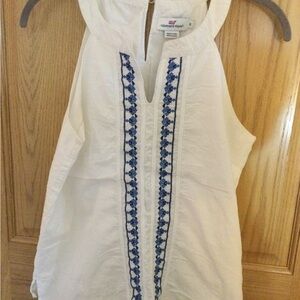 White and Blue Embroidered Women's Top